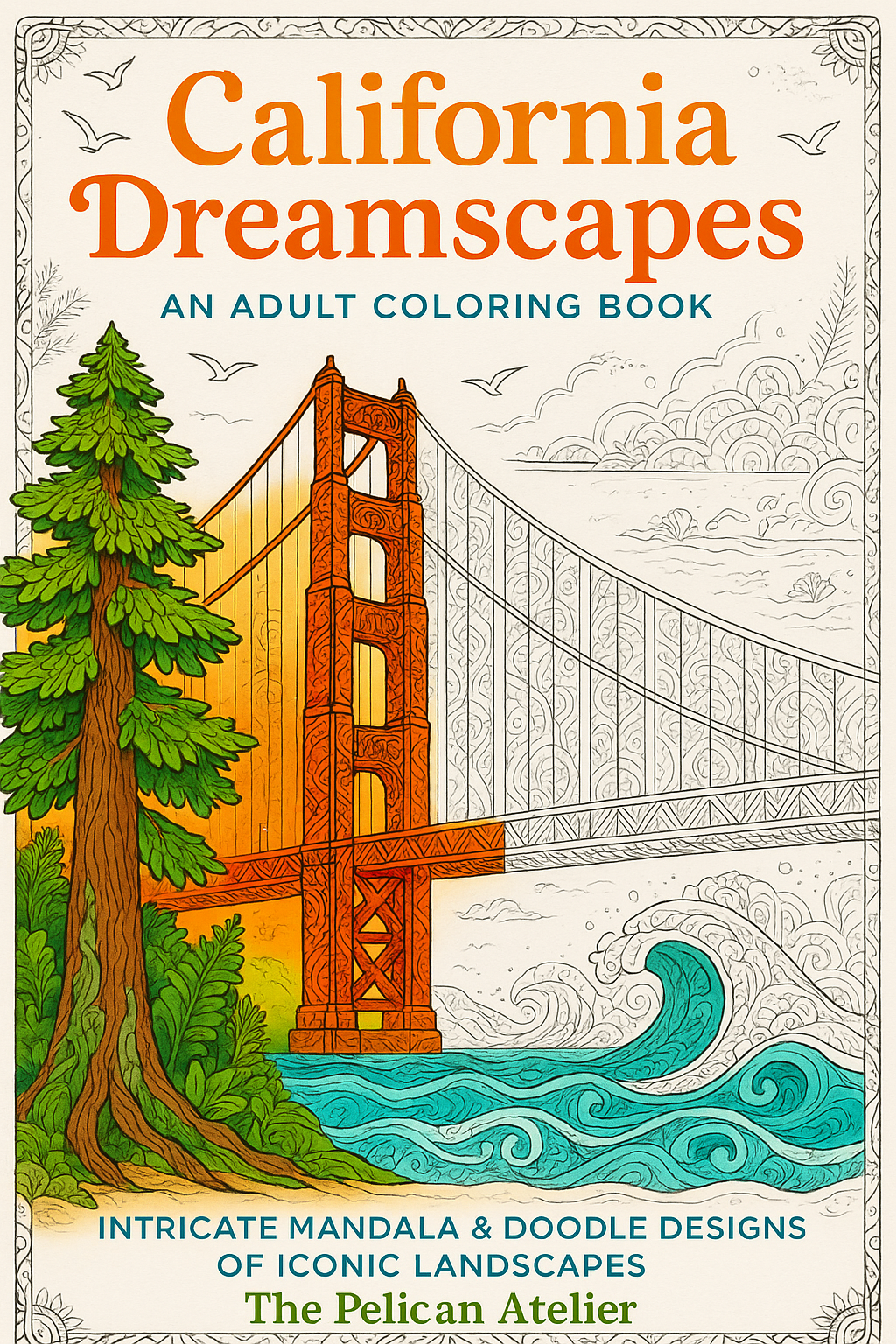 California Dreamscapes: Intricate Mandala & Doodle Designs of Iconic Landscapes